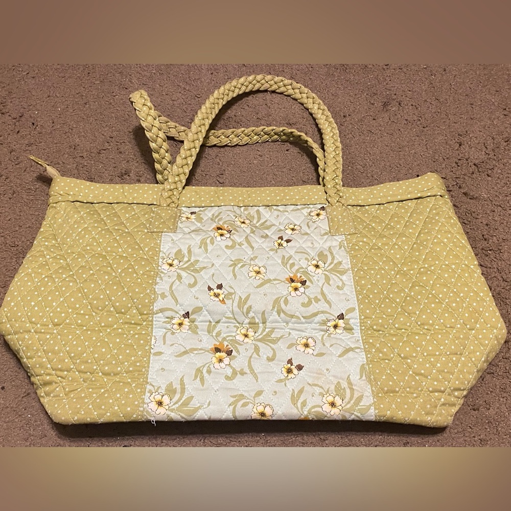 Isabella's Journey Green Blue Floral Quilted Tote Bag Rope Handle‎ EUC - Picture 3 of 5